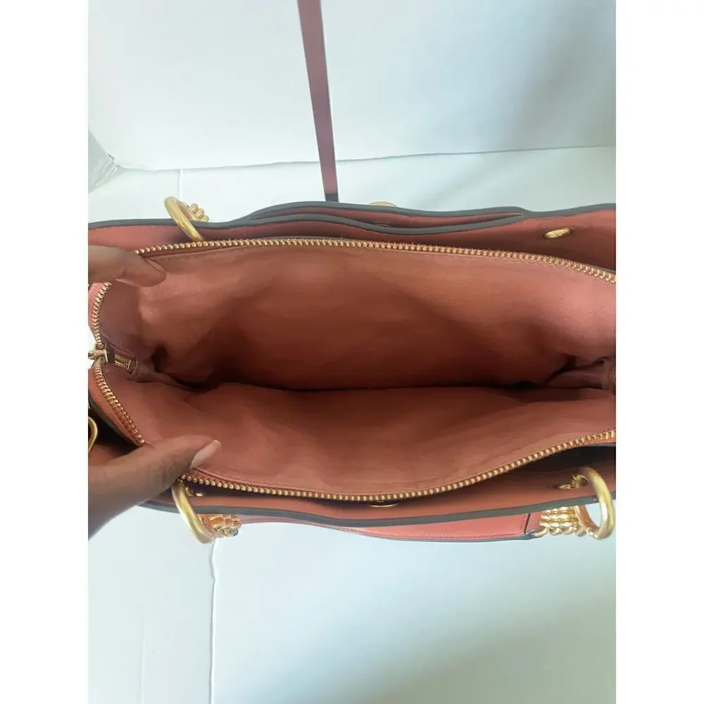 Tory Burch Lily Triple Compartment Large Leather Tote Handbag TRAMONTO Gold 🗣
